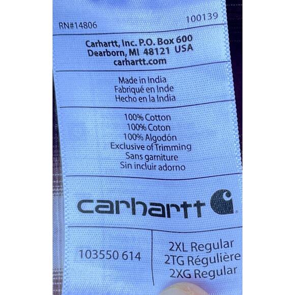 Carhartt Short Sleeve Button-Down Work Shirt Plaid Burgundy Sz. XXL - Picture 5 of 6